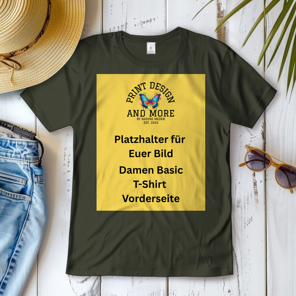 Damen Basic T-Shirt Vorderseite Dunkle Farben DTF