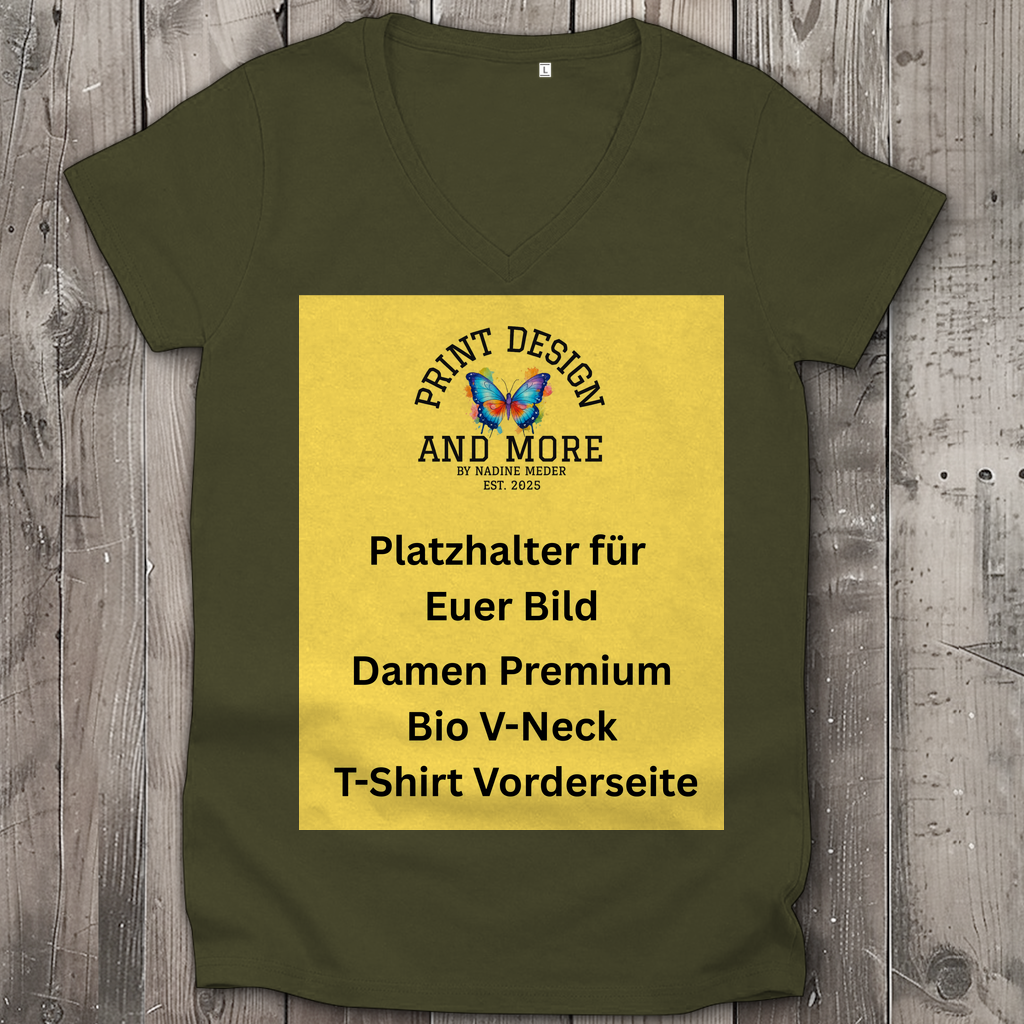 Damen Premium Bio V-Neck T-Shirt Vorderseite DTF