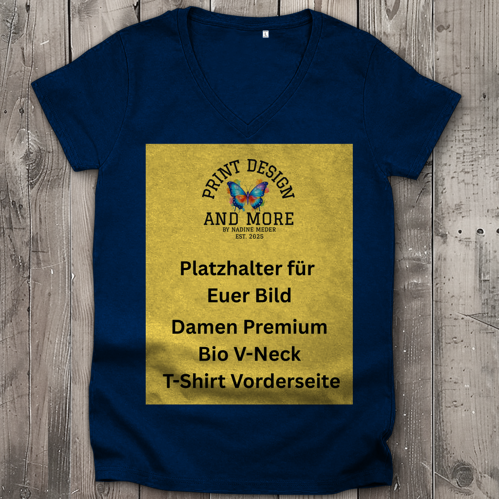 Damen Premium Bio V-Neck T-Shirt Vorderseite DTF