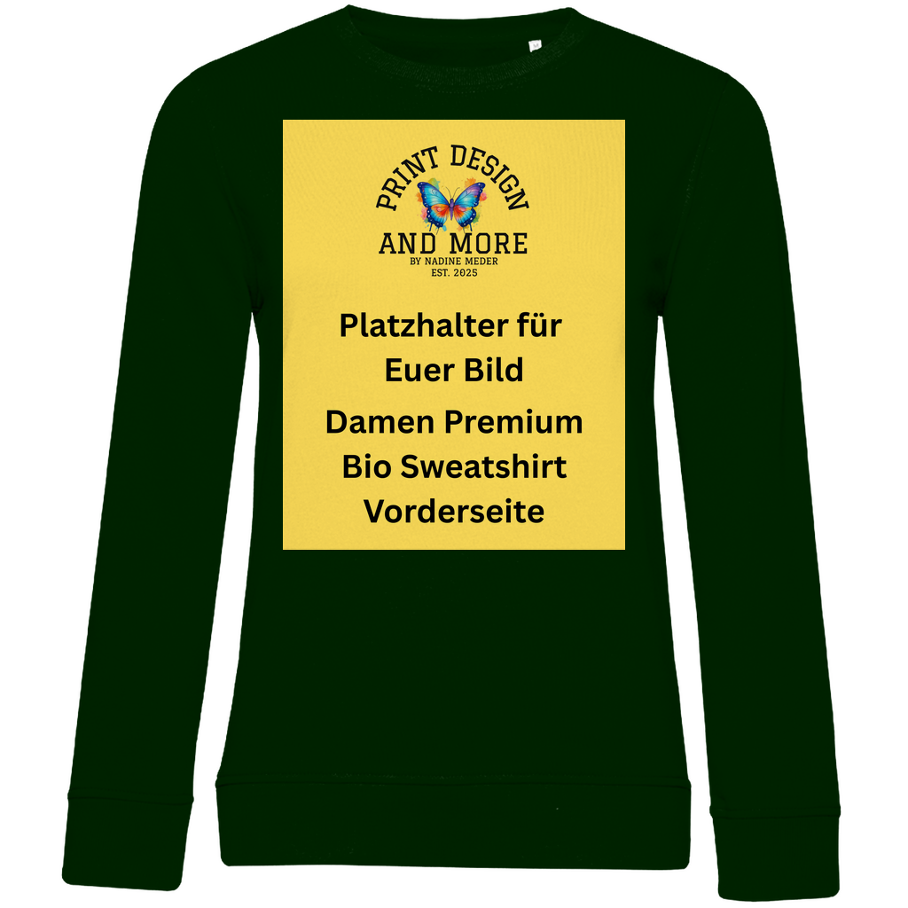 Damen Premium Bio Sweatshirt Vorderseite Dunkle Farben DTF