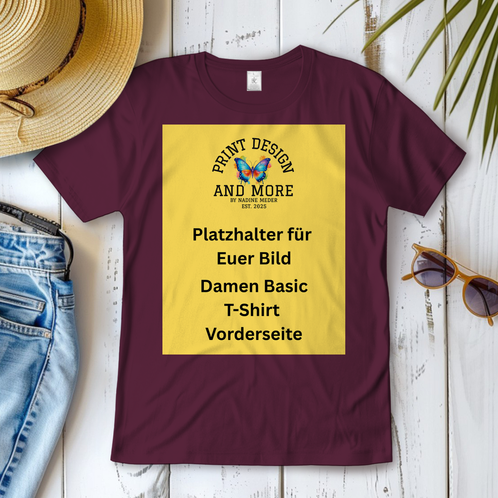 Damen Basic T-Shirt Vorderseite Dunkle Farben DTF