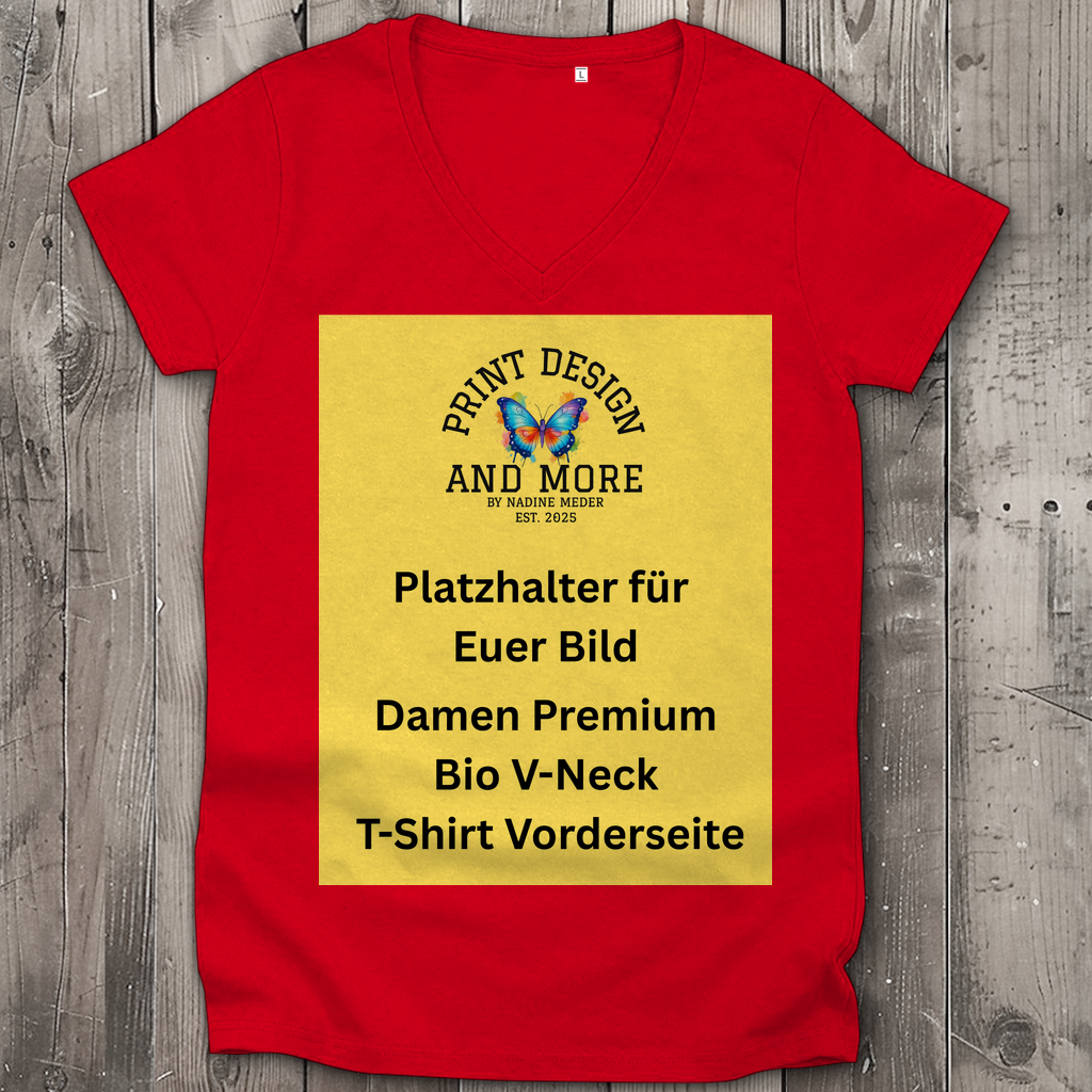Damen Premium Bio V-Neck T-Shirt Vorderseite DTF