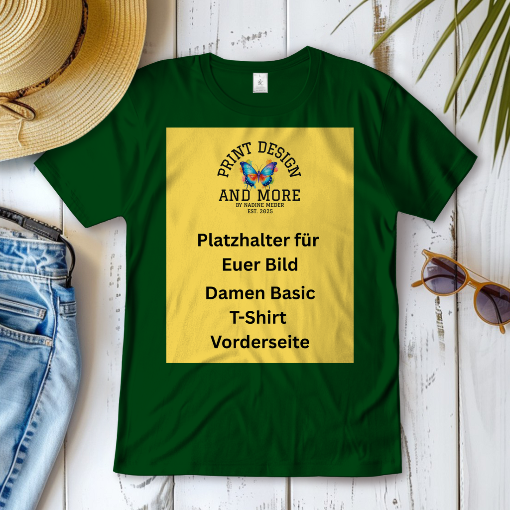 Damen Basic T-Shirt Vorderseite Dunkle Farben DTF