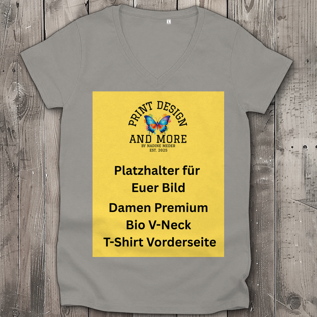 Damen Premium Bio V-Neck T-Shirt Vorderseite DTF