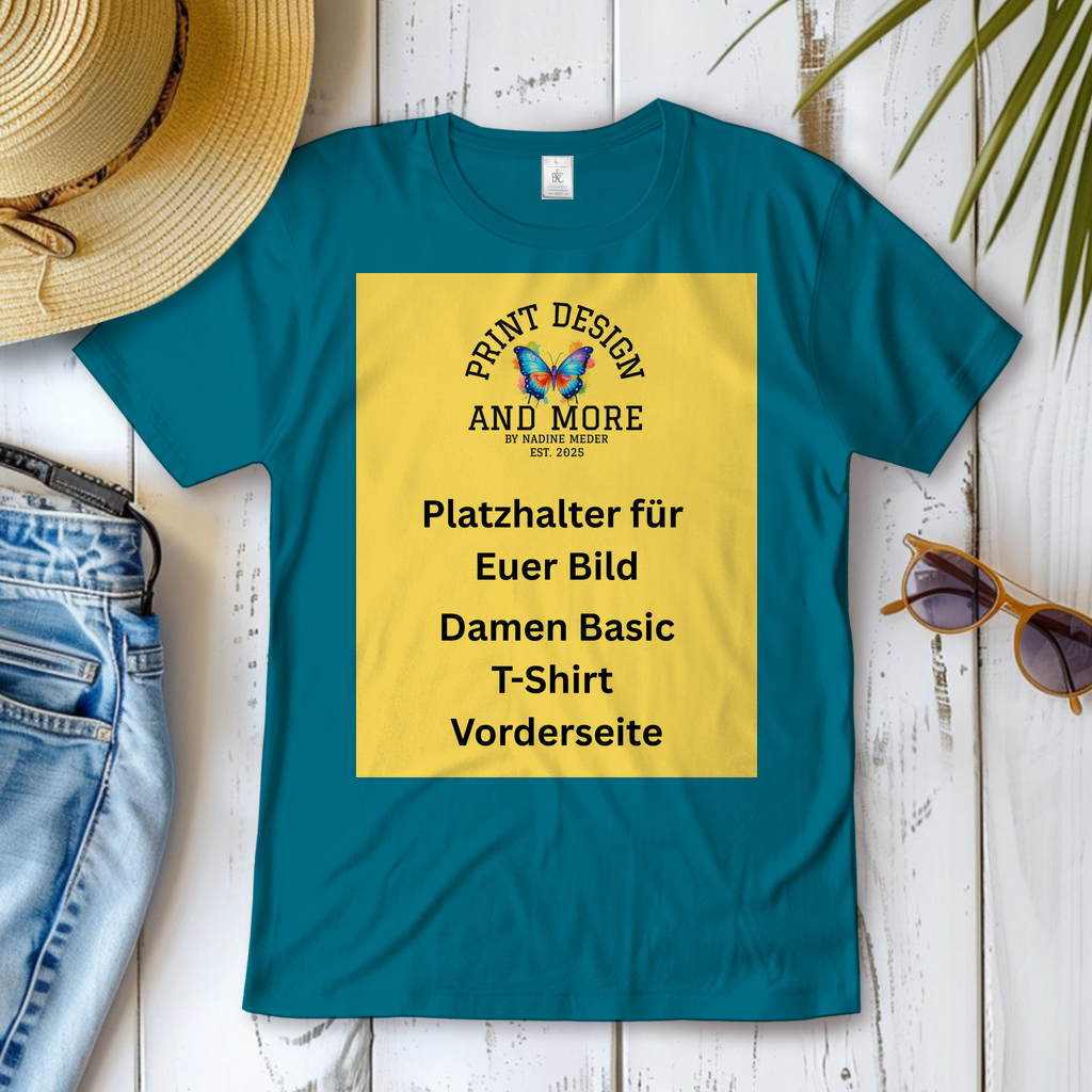 Damen Basic T-Shirt Vorderseite Dunkle Farben DTF