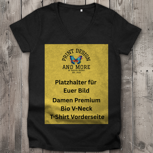 Damen Premium Bio V-Neck T-Shirt Vorderseite DTF