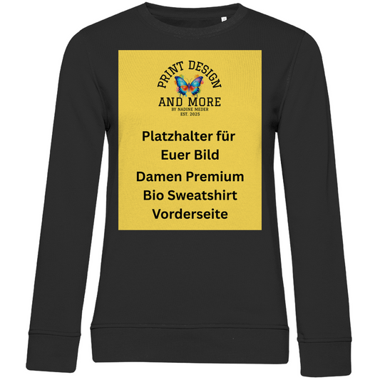 Damen Premium Bio Sweatshirt Vorderseite Dunkle Farben DTF